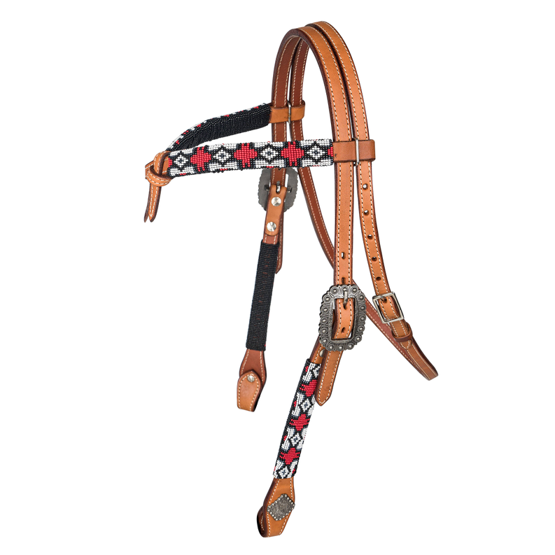 Tabelo Knotted Brow Headstall w/ Beaded Trim - Chestnut HORSE 1 for horses Western Tack, Headstall, Head...