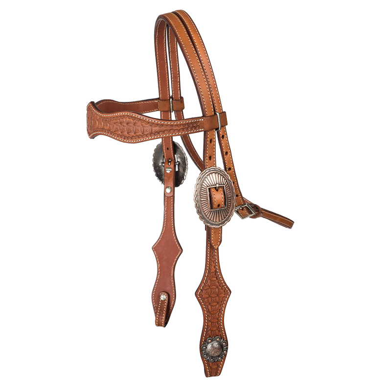 Tabelo Scalloped Brow Headstall w/ Tooling - Chestnut HORSE 1 for horses Western Tack,