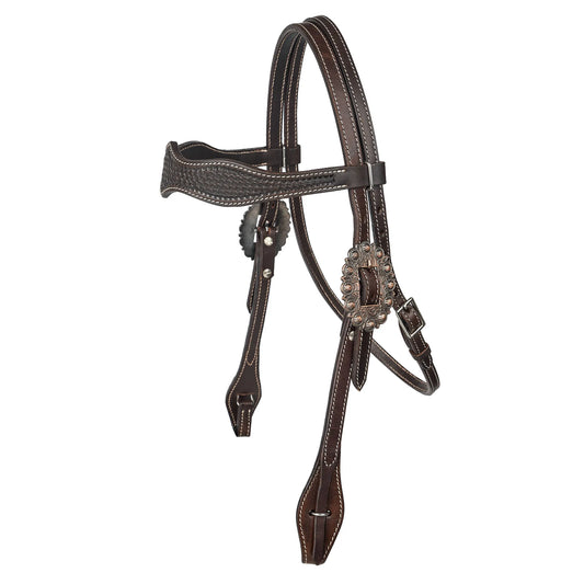 Tabelo Scalloped Brow Headstall - Brown HORSE 1 for horses Western Tack, Headstall, & Reins