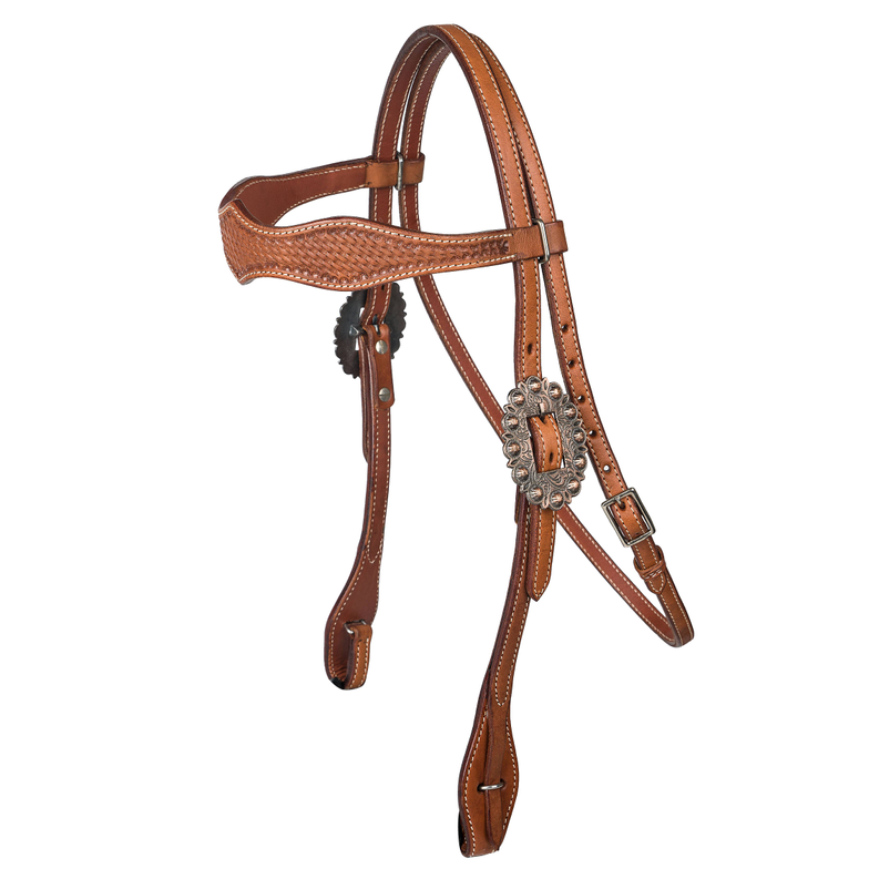 Tabelo Scalloped Brow Headstall - Brown HORSE 1 for horses Western Tack, Headstall, & Reins