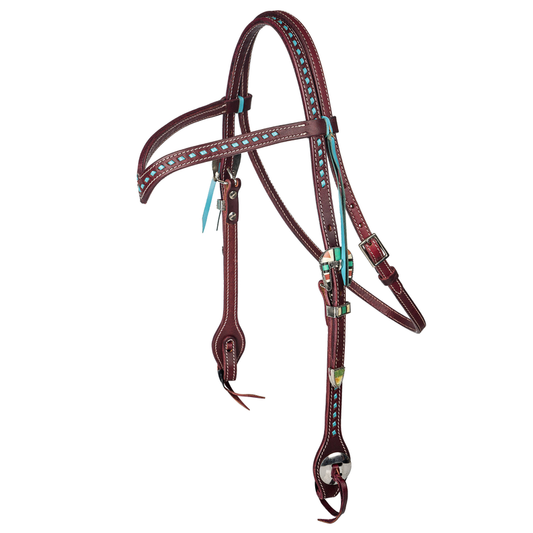 Tabelo V-Brow Headstall w/ Buckstitch Trim - Latigo HORSE 1 for horses Western Tack, Headstall, Headstal...