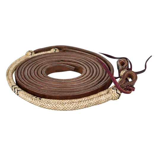 Tabelo Split Reins w/ Rawhide Trim - Chestnut 5/8" X 75' 1 for horses Western Reins, Tack, Headstall &