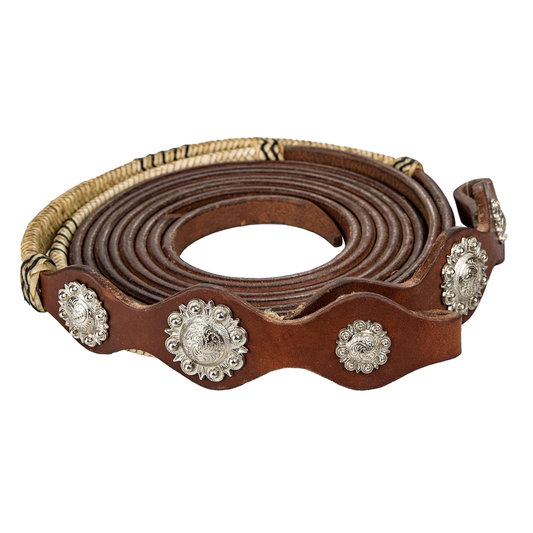 Tabelo Split Reins w/ Conchos & Rawhide - Harness 5/8" X 75' 1 for horses Western Reins, Tack, Headstall...