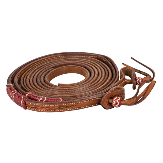 Tabelo Split Reins w/ Rawhide Trim - Chestnut 5/8" X 75' 1 for horses Western Reins, Tack, Headstall &