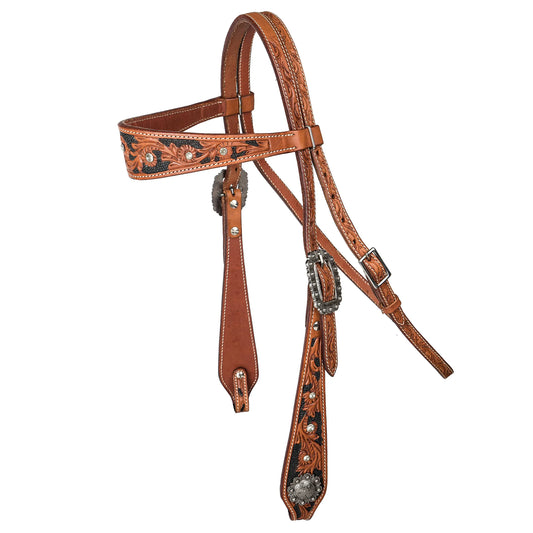 Tabelo Filagree Wide-Brow Headstall w/ Studs - Antique chestnut HORSE 1 for horses Western Tack, Headsta...