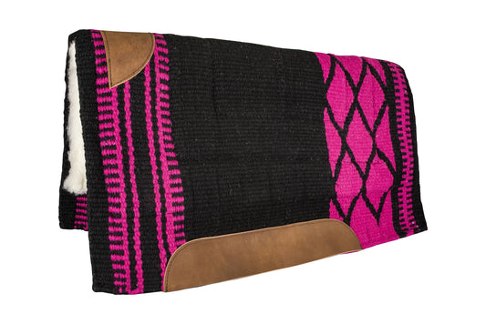 Tabelo Wool Show Pad w/ Diamond Zipper - Black with hot pink 36 X 34 1 for horses Western Tack, Saddle Pads & Bl...