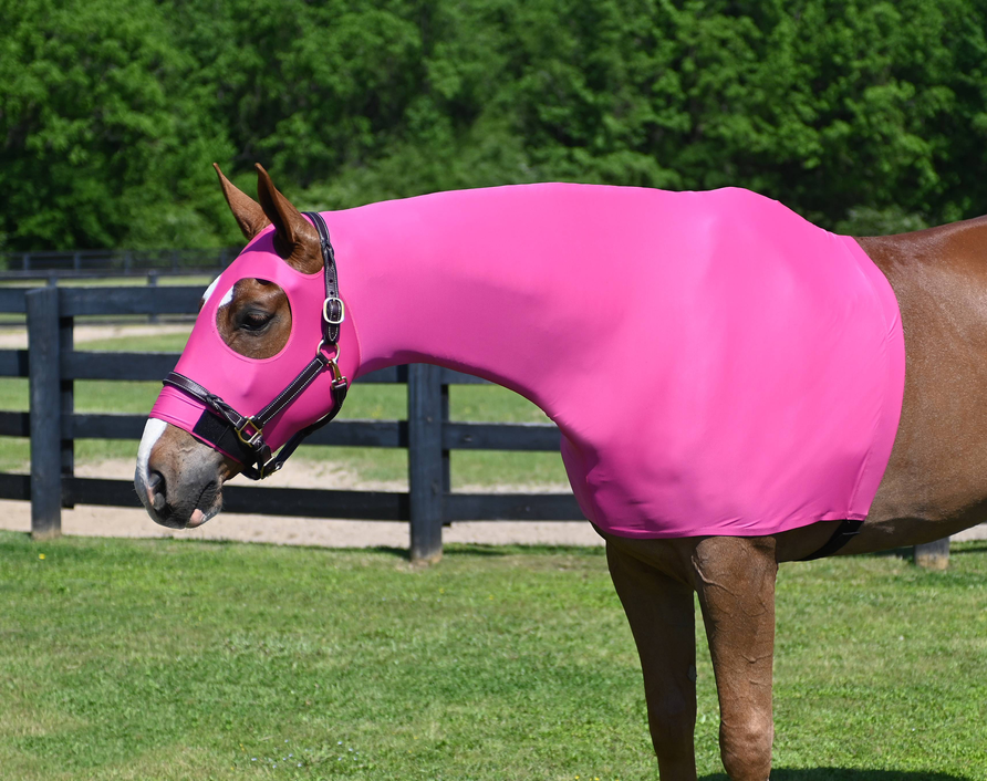 Tabelo StretchX Pull On Slicker Hood - Hot pink X-LARGE (1400-1600LBS) 1 for horses Cooler Sheets, Coolers, Shee...