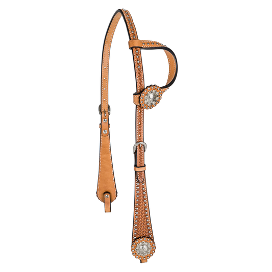 TABELO One Ear Headstall with Tooling & SS Spots - Brown HORSE 1 for horses Western Tack, Headstall, Hea...