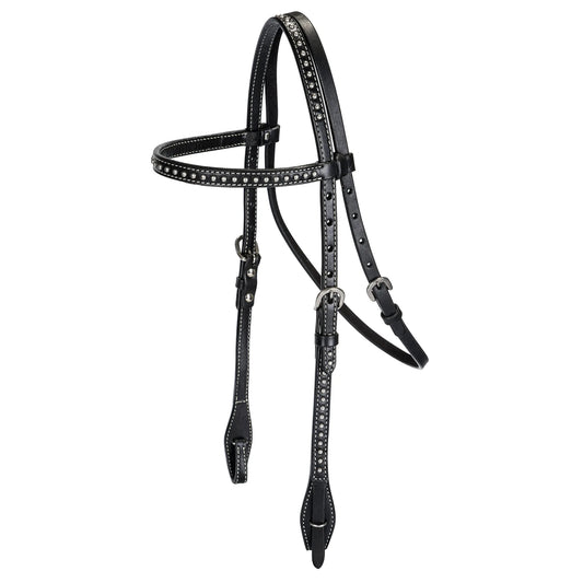 TABELO Browband Headstall with SS Spots - Black HORSE 1 for horses Western Tack,