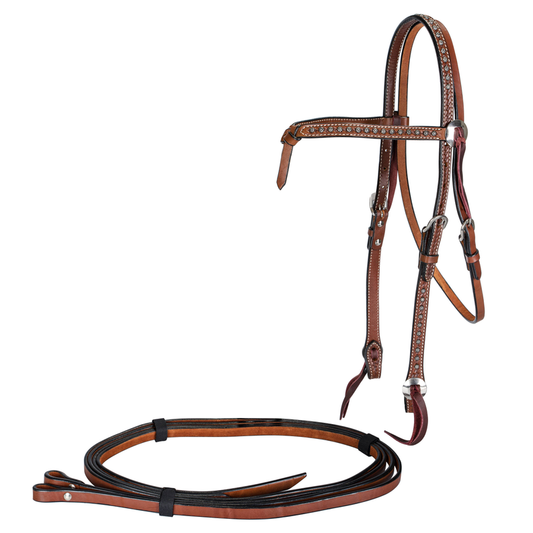 TABELO Knotted Browband Bridle - Western Bridles, Tack Chestnut HORSE High quality, durable, perfect for equestrian needs