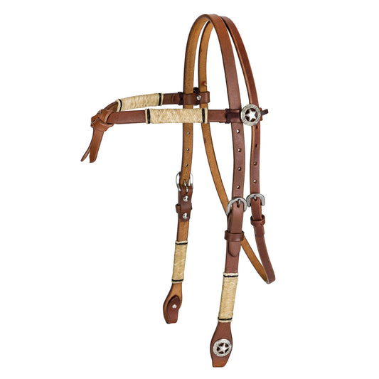 TABELO Cross Over Headstall with Rawhide & Star Concho - Reins, Western Headstall, Tack Harness HORSE