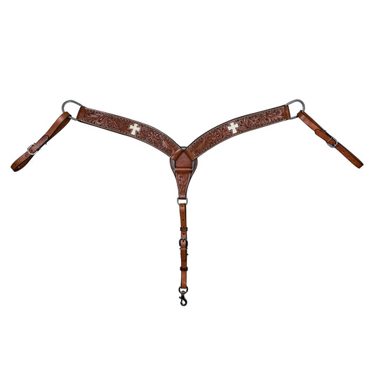 TABELO Breast Collar with Carving, Hair On Cross Inlay & Sun Spots - Collars, Saddles Accessories, Western Tack...