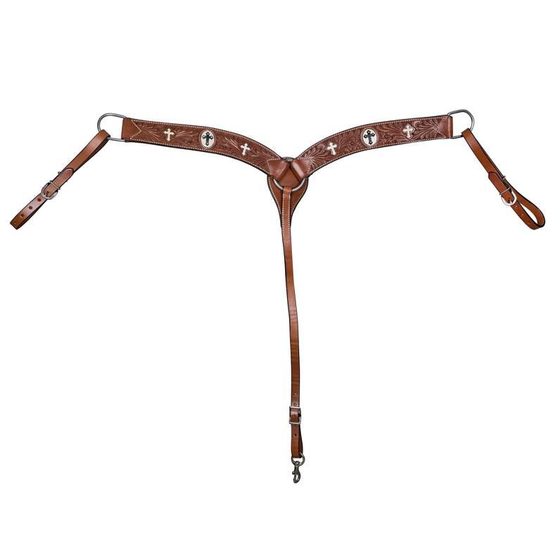 TABELO Breast Collar with Tooling, Hair On Cross Inlay - Chestnut HORSE 1 for horses Saddles & Accessories, West...