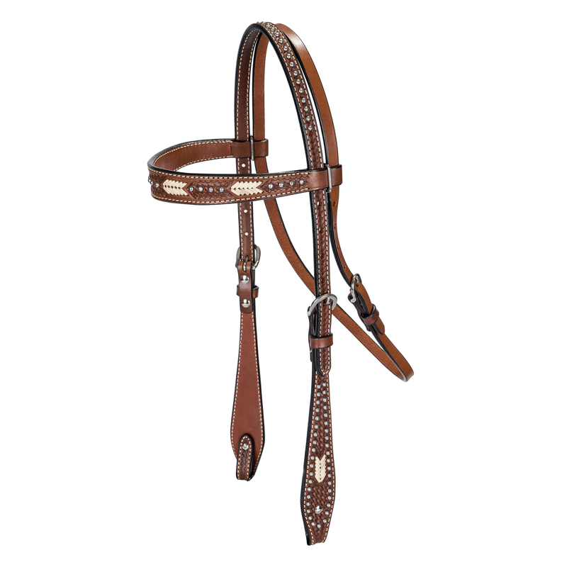 TABELO Browband Bridle with Rawhide Weaving - Chestnut HORSE 1 for horses Western Bridles, Tack