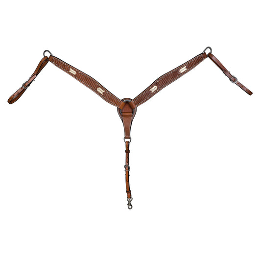 TABELO Breast Collar with Tooling, SS Spots & Rawhide Weaving - Chestnut HORSE 1 for horses Saddles Accessorie...