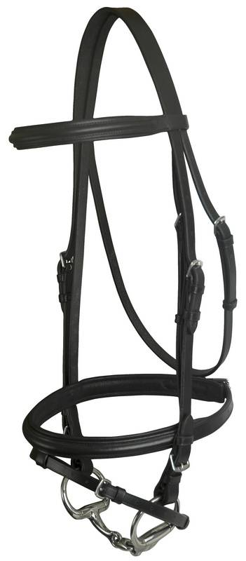 Da Vinci Plain Raised Padded Dressage Bridle with Flash less Reins - Black OVERSIZE 1 for horses English Tack, E...