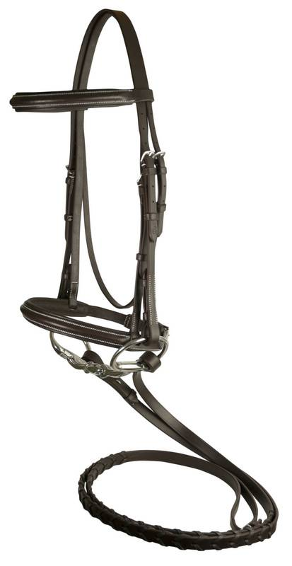 Da Vinci Plain Raised Padded Bridle with Flat Laced Reins - Dark brown OVERSIZE 1 for horses English Tack, Engli...