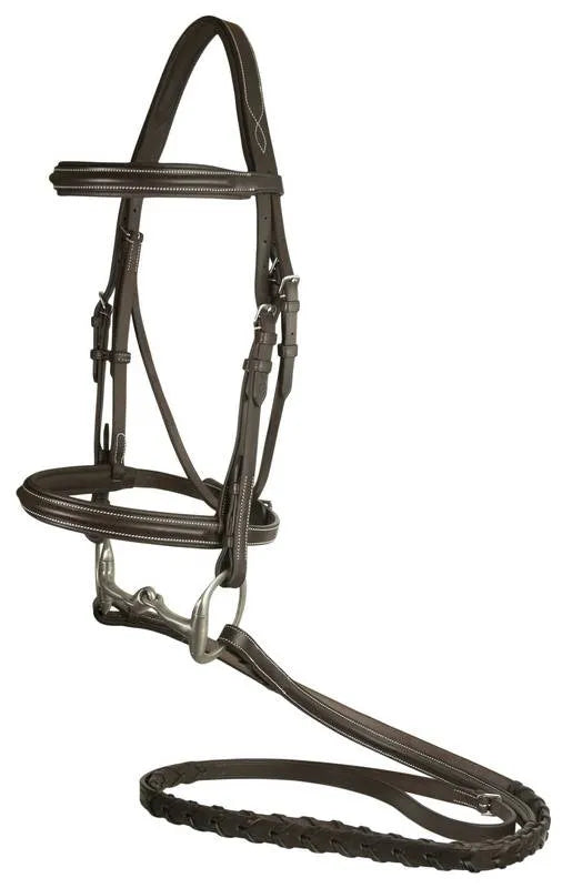 Da Vinci Plain Raised Padded Comfort Crown Bridle with Plain Raised Laced Reins