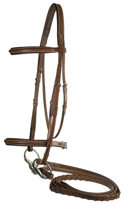 Da Vinci Plain Raised Padded Comfort Crown Bridle with Reins - Chestnut OVERSIZE 1 for horses English Bridles, B...