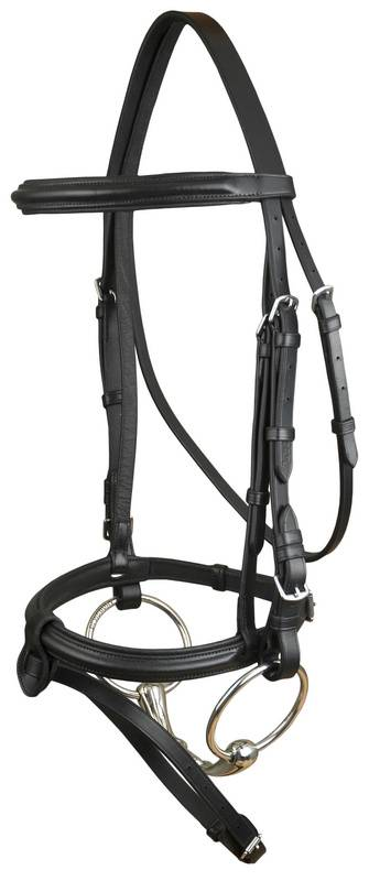 Da Vinci Plain Raised Padded Event/Dressage Combo Bridle less Reins - Black PONY 1 for horses English Tack, Engl...