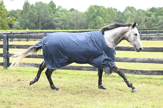 Gatsby 600D Lightweight 100gm Waterproof Turnout Blanket - Navy with grey trim 84 1 for horses Turnouts, Blanket...