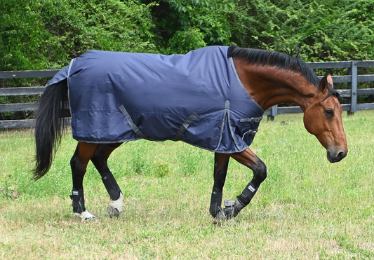 Gatsby 600D Waterproof Turnout Sheet - Navy with grey trim 84 1 for horses Turnouts, Horse Clothing, Sheets