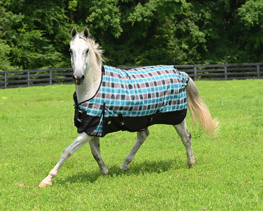 Gatsby Aspen 1200D Waterproof Turnout Sheet - Teal/black plaid 84" 1 for horses Turnouts, Horse Clothing, Sheets