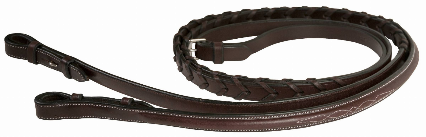 Gatsby Fancy Raised Laced Reins - Havanna 5/8 X-LONG 1 for horses English Tack, Bridles &