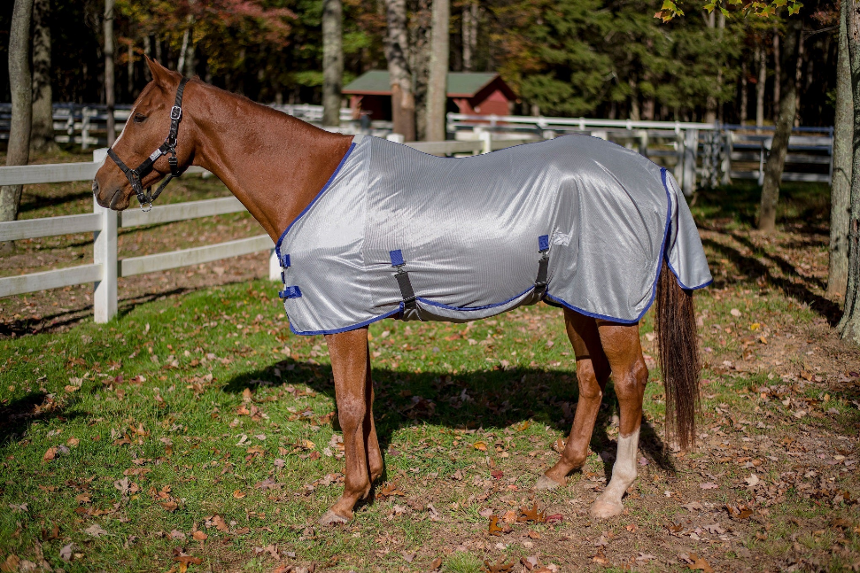 TuffRider Comfy Plus Standard Neck Fly Sheet - Quarry w/ ultramarine trim 87 1 for horses Protection, Sh...