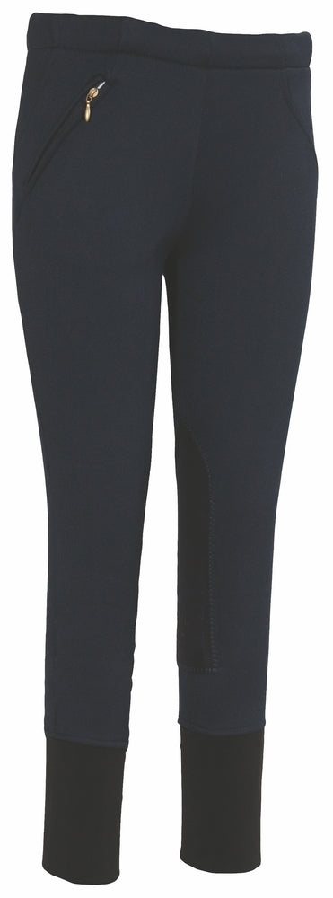 TuffRider Children's Unifleece Pull-On Stretch Fleece Knee Patch Winter Breeches - Navy 16 1 for equestrians Chi...