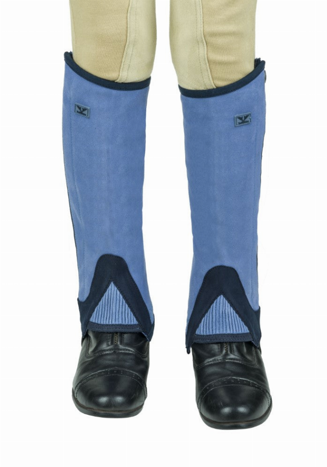 TuffRider Children's Keeneland Synthetic Half Chaps - Light blue- navy - XS - 1 - for equestrians - Children's Chaps, Footwear