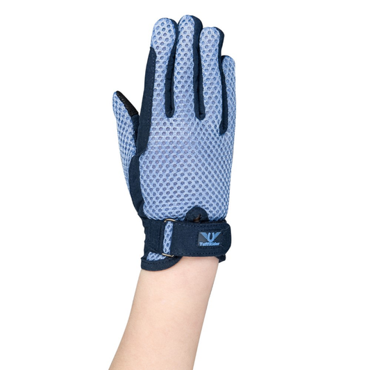 TuffRider Children's Double Up Air Mesh Half Chap and Glove Set - lt. blue/navy X-LARGE 1 for equestrians Childr...