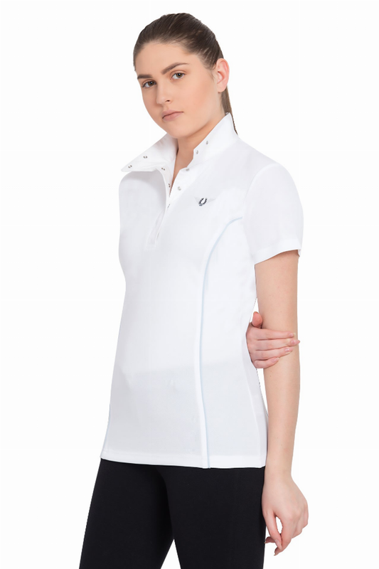 TuffRider Ladies Kirby Kwik Dry Short Sleeve Show Shirt - White w/glacier blue X-LARGE 1 for equestrians Sh...