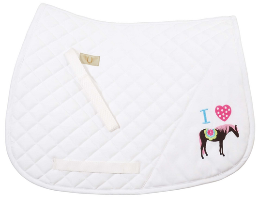 TuffRider I Heart Pony Girl Saddle Pad - White STANDARD 1 for horses English Tack, Pads