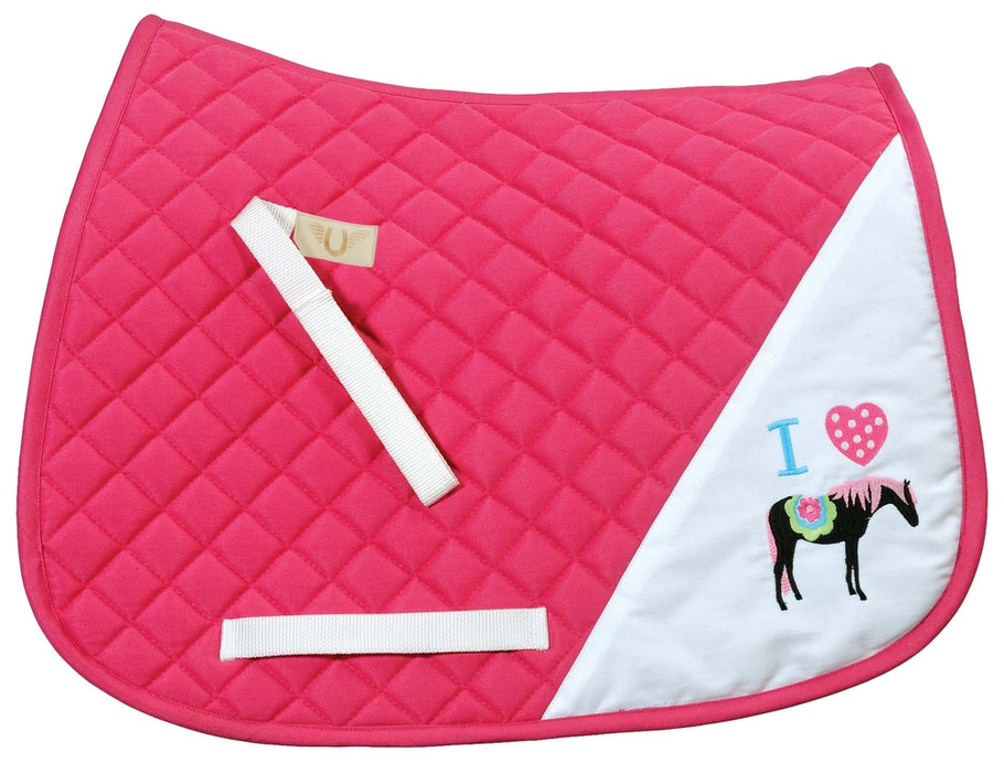 TuffRider I Heart Pony Girl Saddle Pad - White STANDARD 1 for horses English Tack, Pads