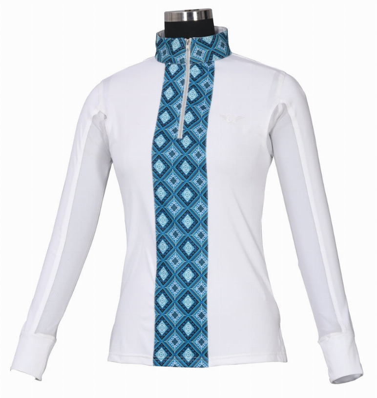 TuffRider Ladies Artemis EquiCool Riding Sport Shirt - White/print LARGE 1 for equestrians Apparel & Gear, Long ...