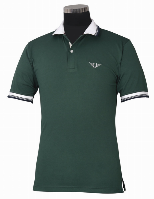 TuffRider Men's Mark Short Sleeve Polo Sport Shirt - Hunter green LARGE 1 for equestrians Apparel & Gear, ...