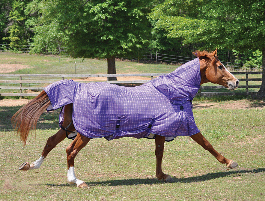 TuffRider Power Mesh Detachable Neck Fly Plaid Sheet - Orchid/violet 87 1 for horses Protection, Sheets,...