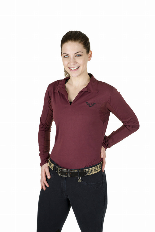 Tuffrider Ladies Taylor Long Sleeve Polo - Wine XS 1 for equestrians Apparel & Gear, Shirts, Shirts