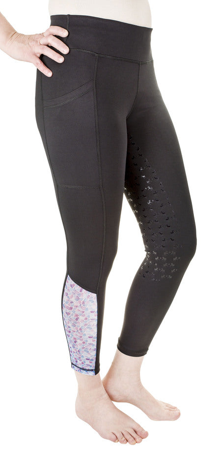 Equine Couture Women Daisy Printed Smyrna Tights - Black/wines L 1 for equestrians Apparel & Gear, Breeches Ti...