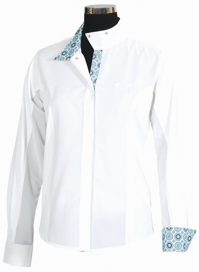 Equine Couture Children's Kelsey Long Sleeve Show Shirt - White/aqua 16 1 for equestrians Shirts, Apparel &...