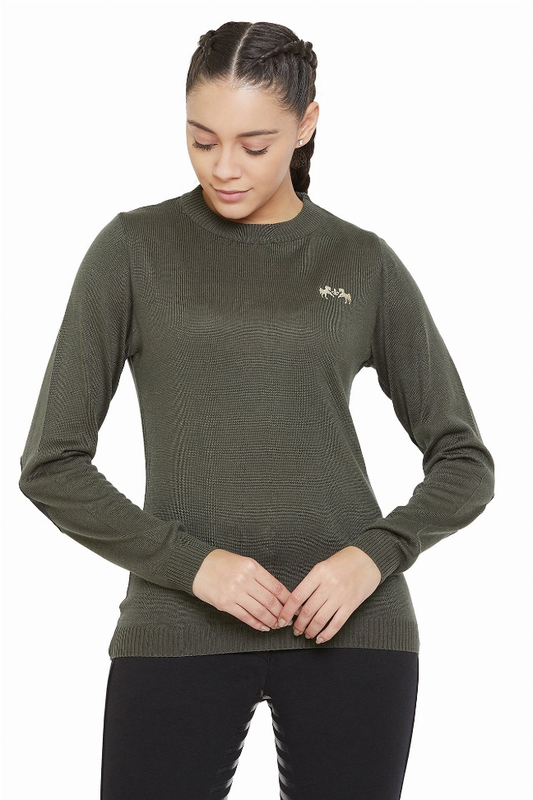 Equine Couture Ladies Icelandic Sweater - Olive S 1 for equestrians Apparel & Gear, Sweaters, Outerwear