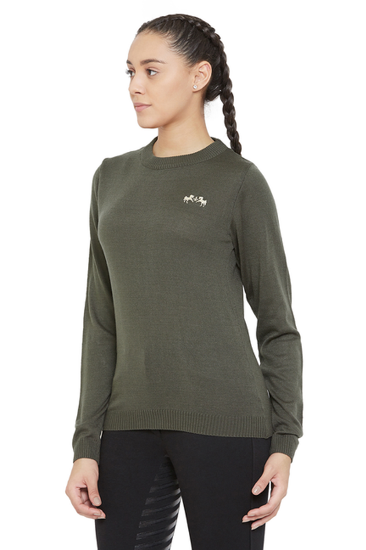 Equine Couture Ladies Icelandic Sweater - olive M 1 for equestrians Apparel & Gear, Sweaters, Outerwear