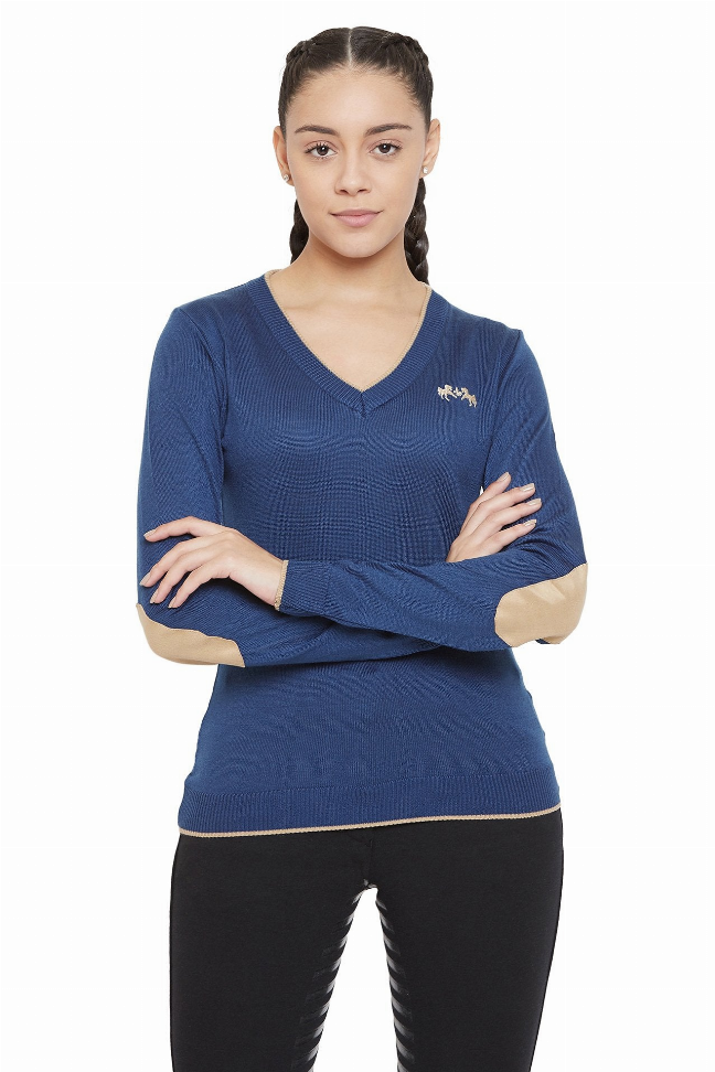 Equine Couture Morgan V-Neck Sweater - Dutch blue XL 1 for equestrians Apparel & Gear, Sweaters, Outerwear