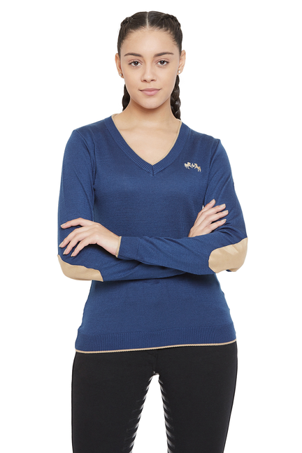 Equine Couture Ladies Morgan V-Neck Sweater - Dutch blue L 1 for equestrians Apparel & Gear, Sweaters, Outerwear