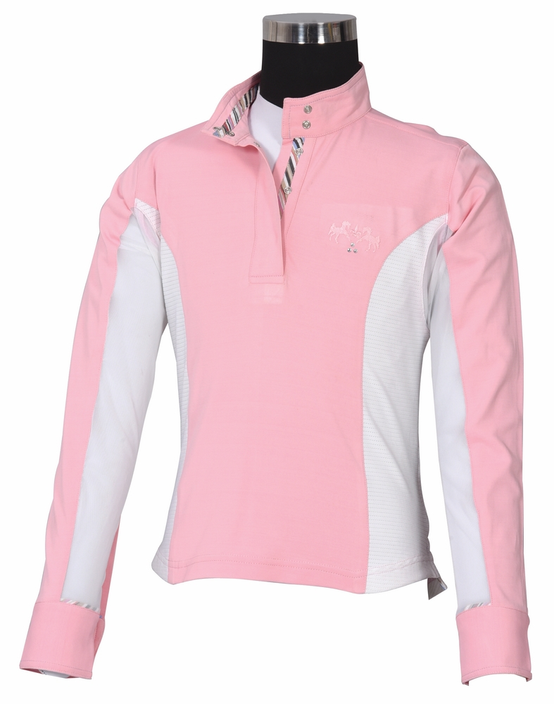 Equine Couture Children's Cara Long Sleeve Show Shirt - pink X-LARGE 1 for equestrians Apparel & Gear, Slee...