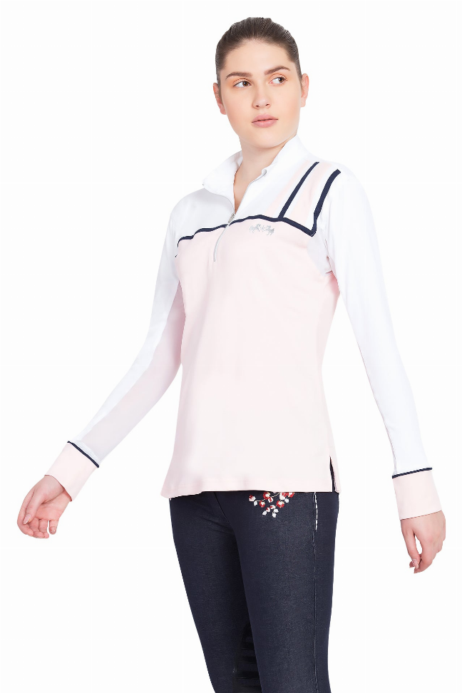 Equine Couture Ladies Nicole EquiCool Long Sleeve Sport Shirt - White/petal pink XX-LARGE 1 for equestrians Appa...