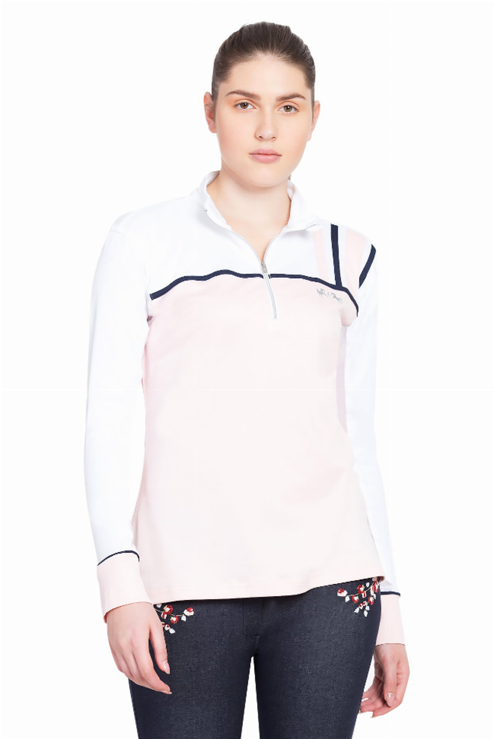 Equine Couture Ladies Nicole EquiCool Long Sleeve Sport Shirt - White/petal pink XX-LARGE 1 for equestrians Appa...