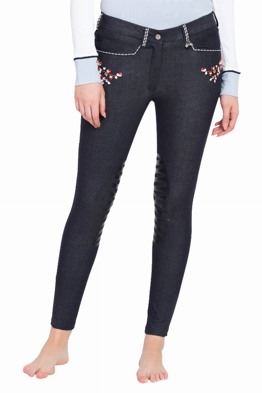 Equine Couture Ladies Alice Denim Embroidered Breeches - Ec navy 34 1 for equestrians Apparel & Gear, &...