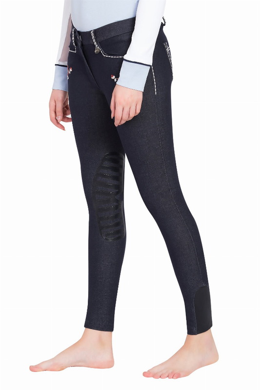 Equine Couture Ladies Alice Denim Embroidered Breeches - Ec navy 34 1 for equestrians Apparel & Gear, &...